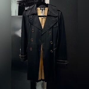 Dolce & Gabbana Black Leather Trench Coat with Gold Lining